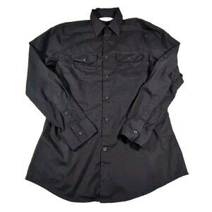 Mens Claiborne 1/4 Sleeve Roll Strap Button Black Long Sleeve Button Shirt